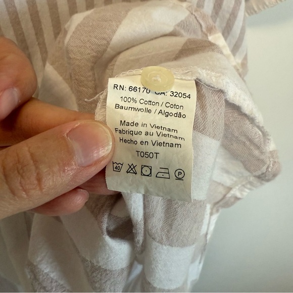 Anthropologie 11 TYLHO Vintage Stripe Peplum Blouse Top Tan Cream S Small - Picture 7 of 9